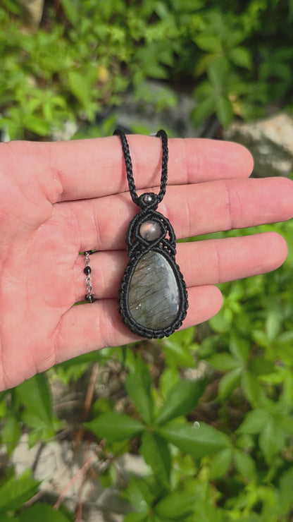 Purple Labradorite Teardrop Macrame Necklace