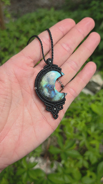 Labradorite Moon Macrame Necklace