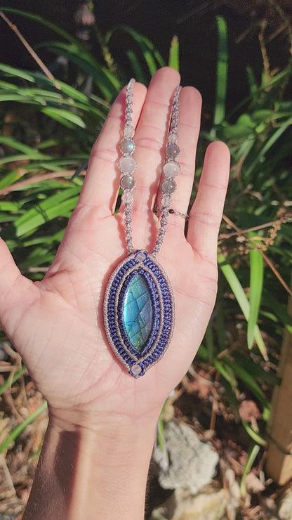 Blue Labradorite Source of Life Macrame Necklace