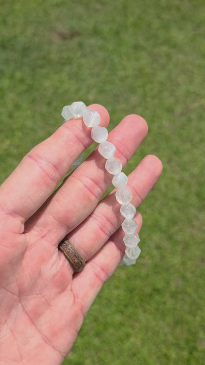 Faceted Satin Spar Selenite Gypsum Stretchy Bracelet