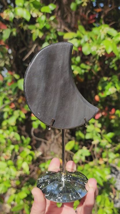 Midnight Lace Obsidian Moon on Stand