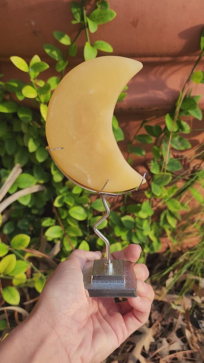 Orange Calcite Moon on Stand