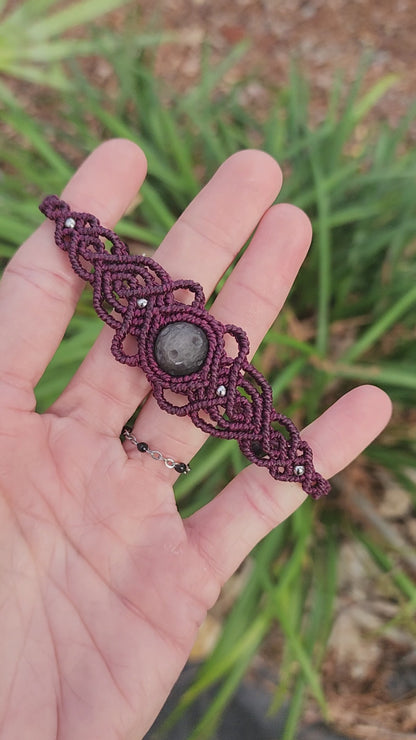 Silver Sheen Obsidian Full Moon Macrame Lacy Bracelet