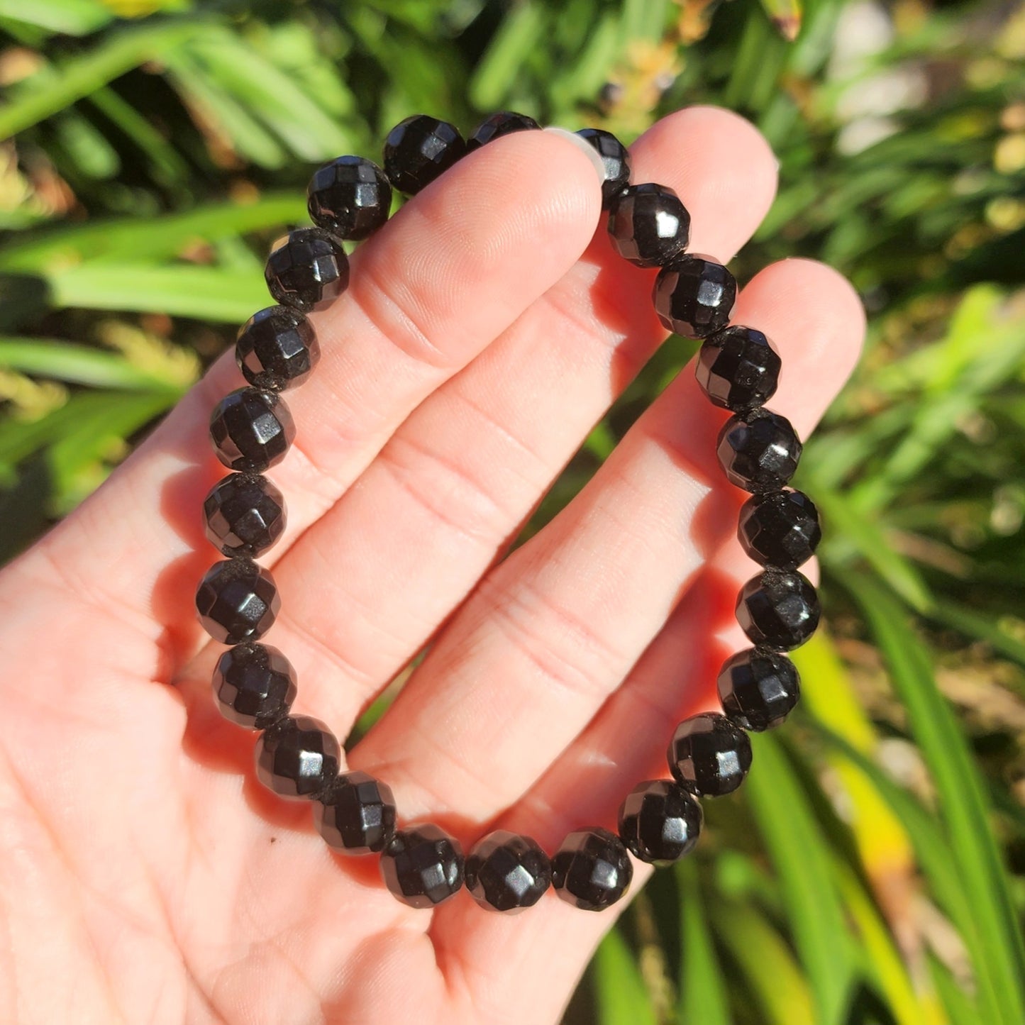 Faceted Black Obsidian Stretchy Bracelet