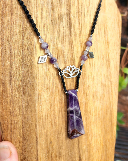 Dream Amethyst Lotus Macrame Necklace