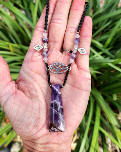 Dream Amethyst Lotus Macrame Necklace