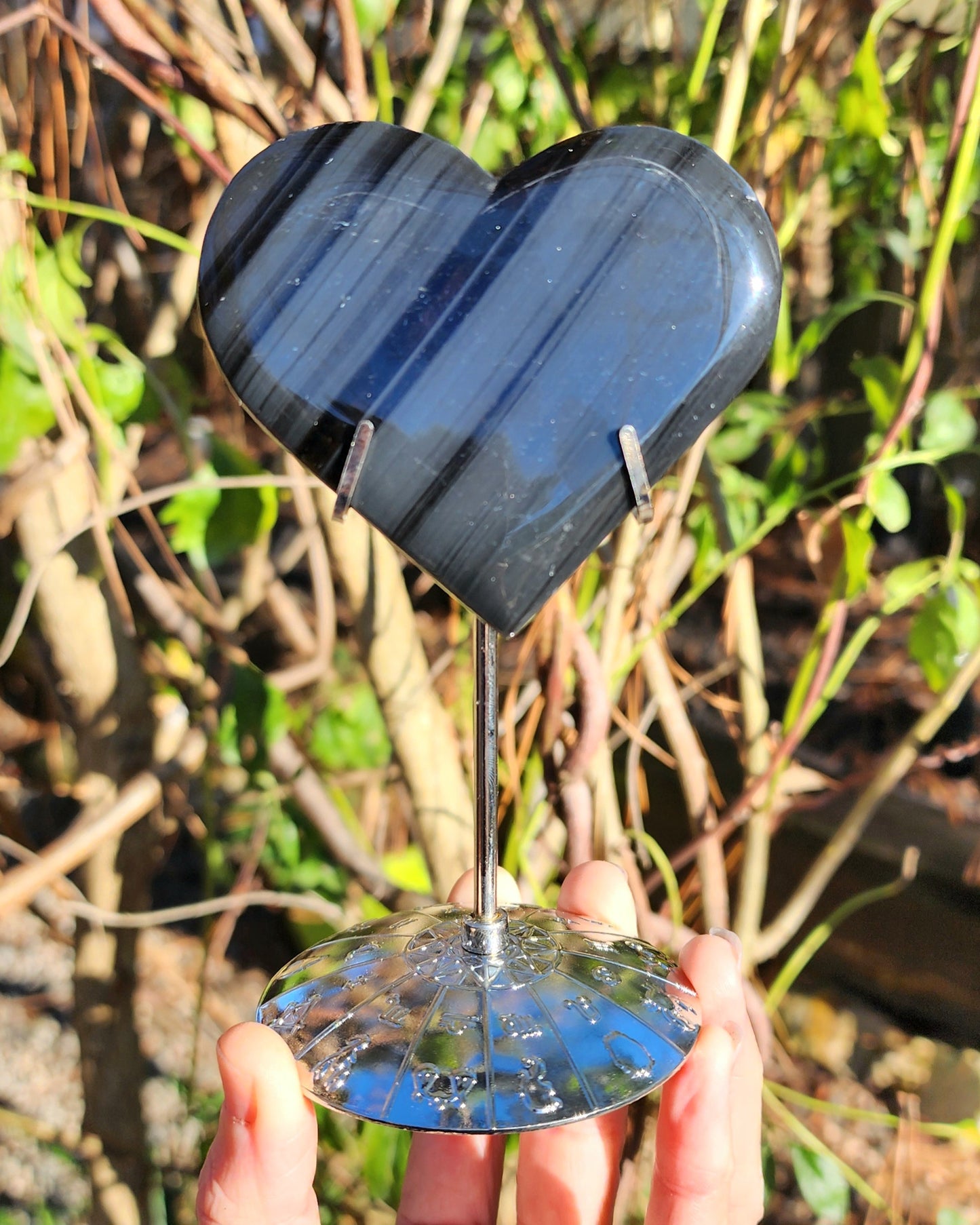Midnight Lace Obsidian Heart on Stand
