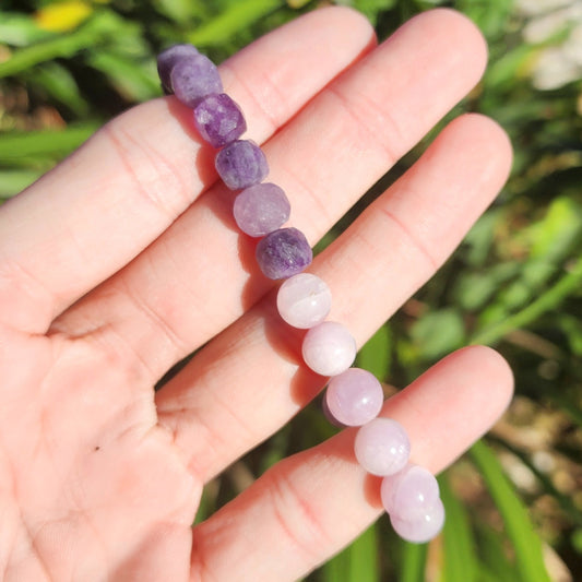 Kunzite & Faceted Amethyst Stretchy Bracelet