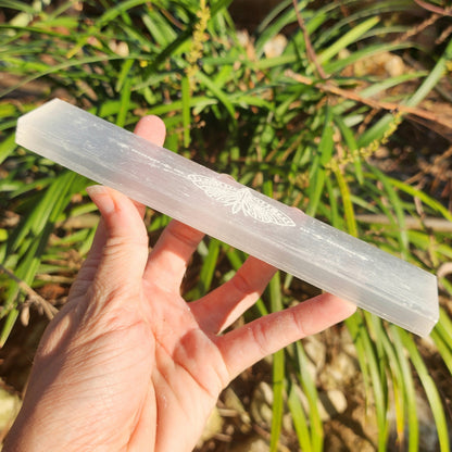 Satin Spar Selenite Luna Moth Stick