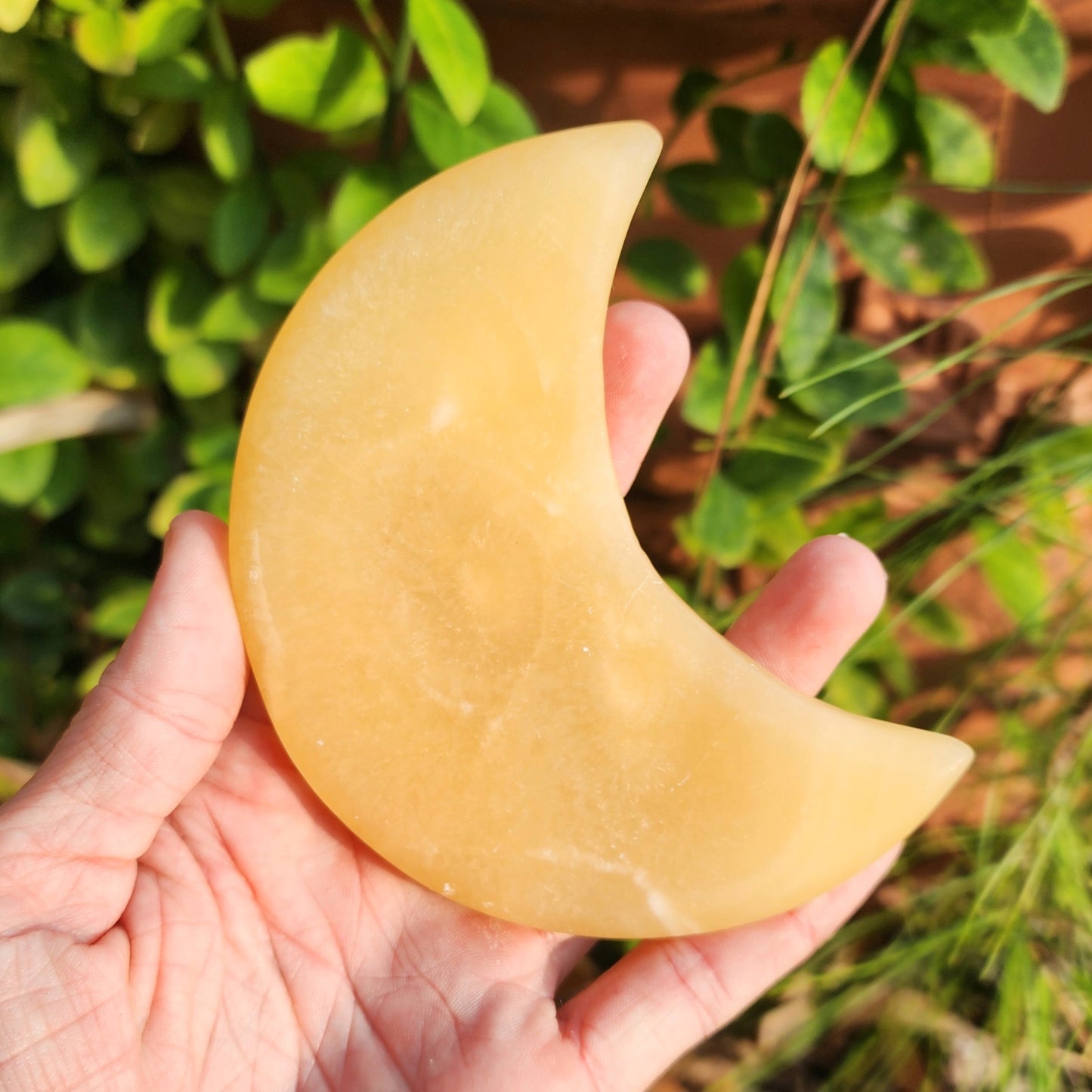 Orange Calcite Moon on Stand