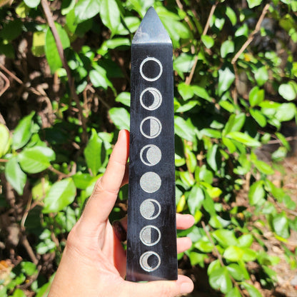 Large Moon Phase Black Soapstone Obelisk