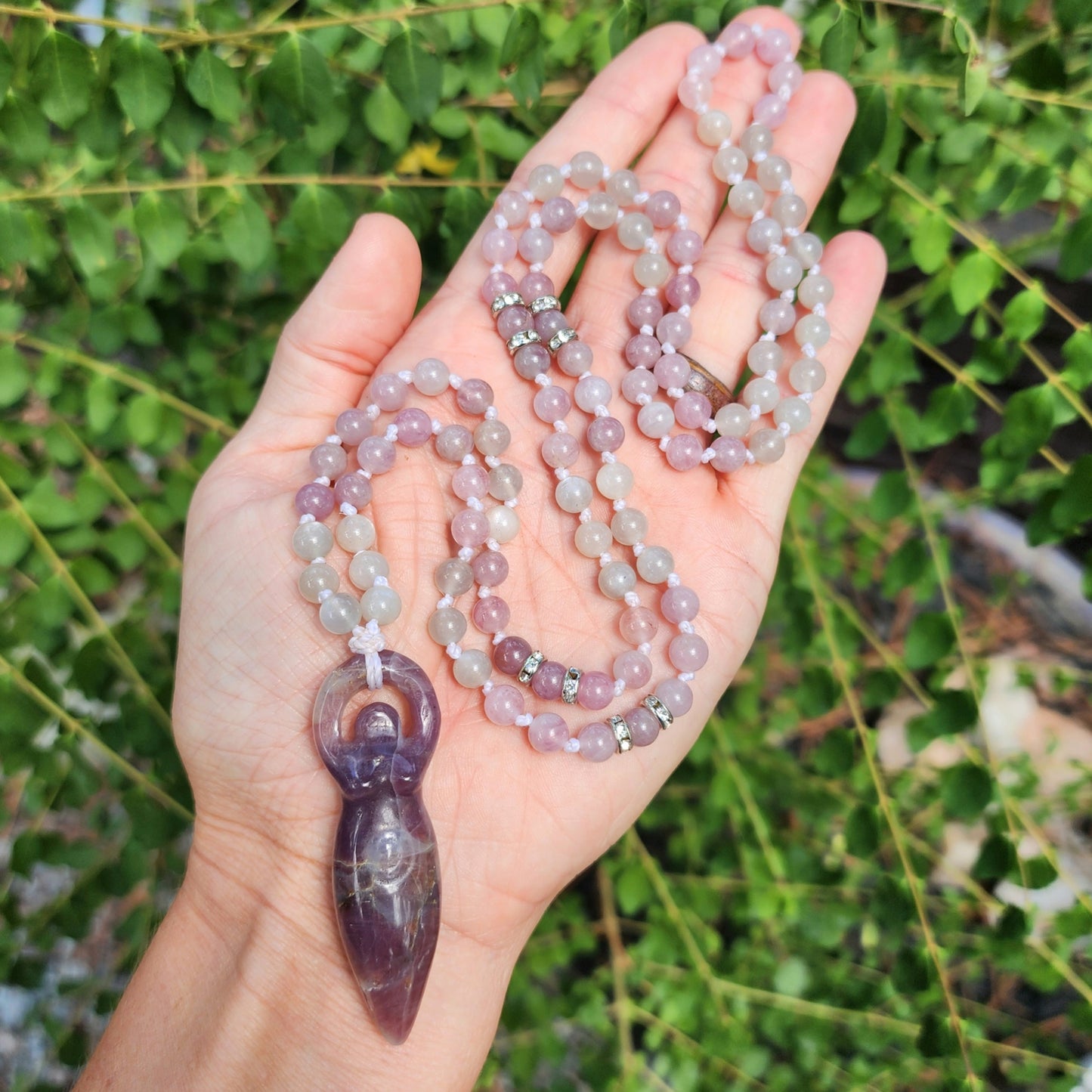 Lavender Rose Quartz Goddess Mala Necklace