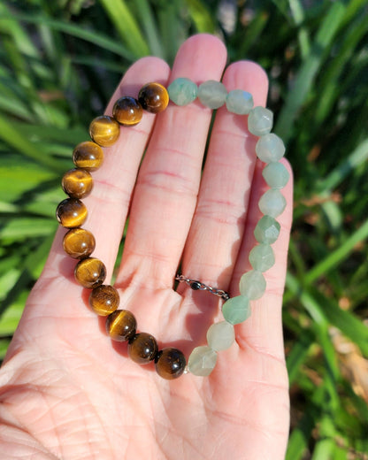 Tiger Eye & Green Aventurine Half Faceted Stretchy Bracelet