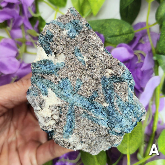 Rare Blue Tourmaline (Indicolite) and Lepidolite in Quartz Specimens