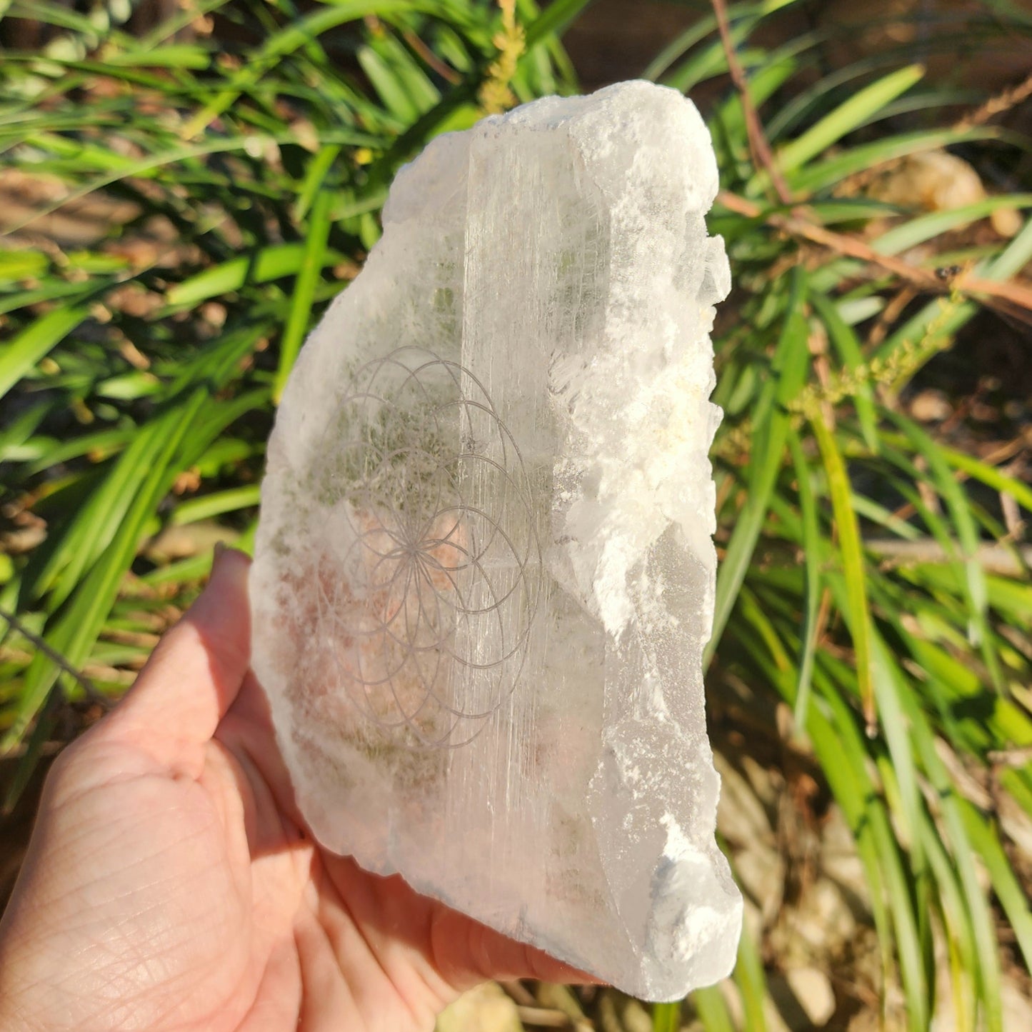 True Selenite Self Standing Slab w/ Geometric Pattern