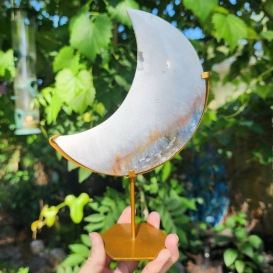 Plume Agate Moon on Stand