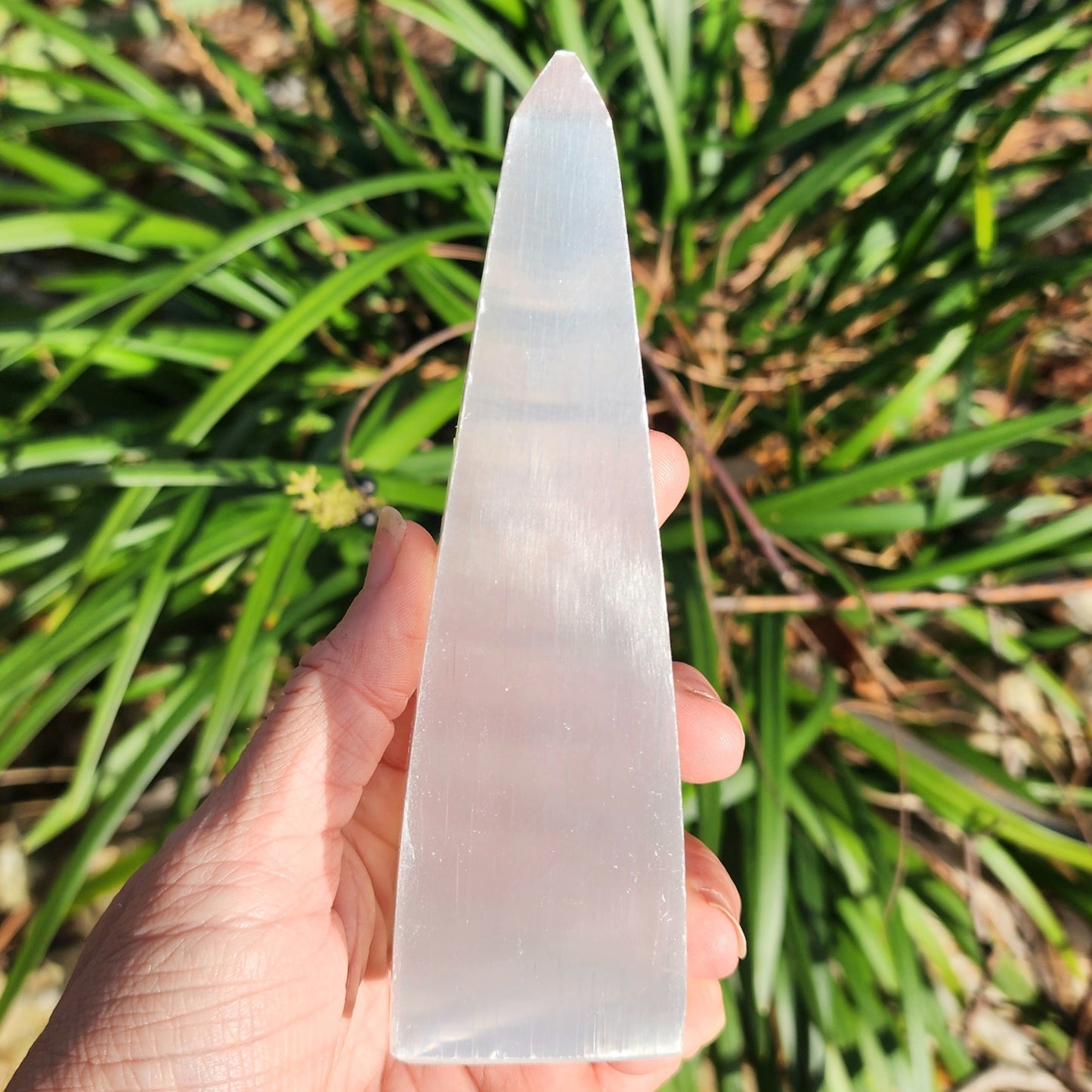 Satin Spar Selenite Moon Phase Obelisk