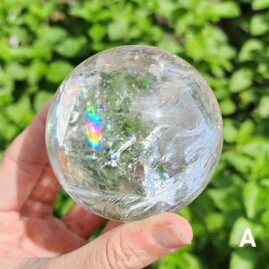 Clear Quartz Spheres with Rainbows