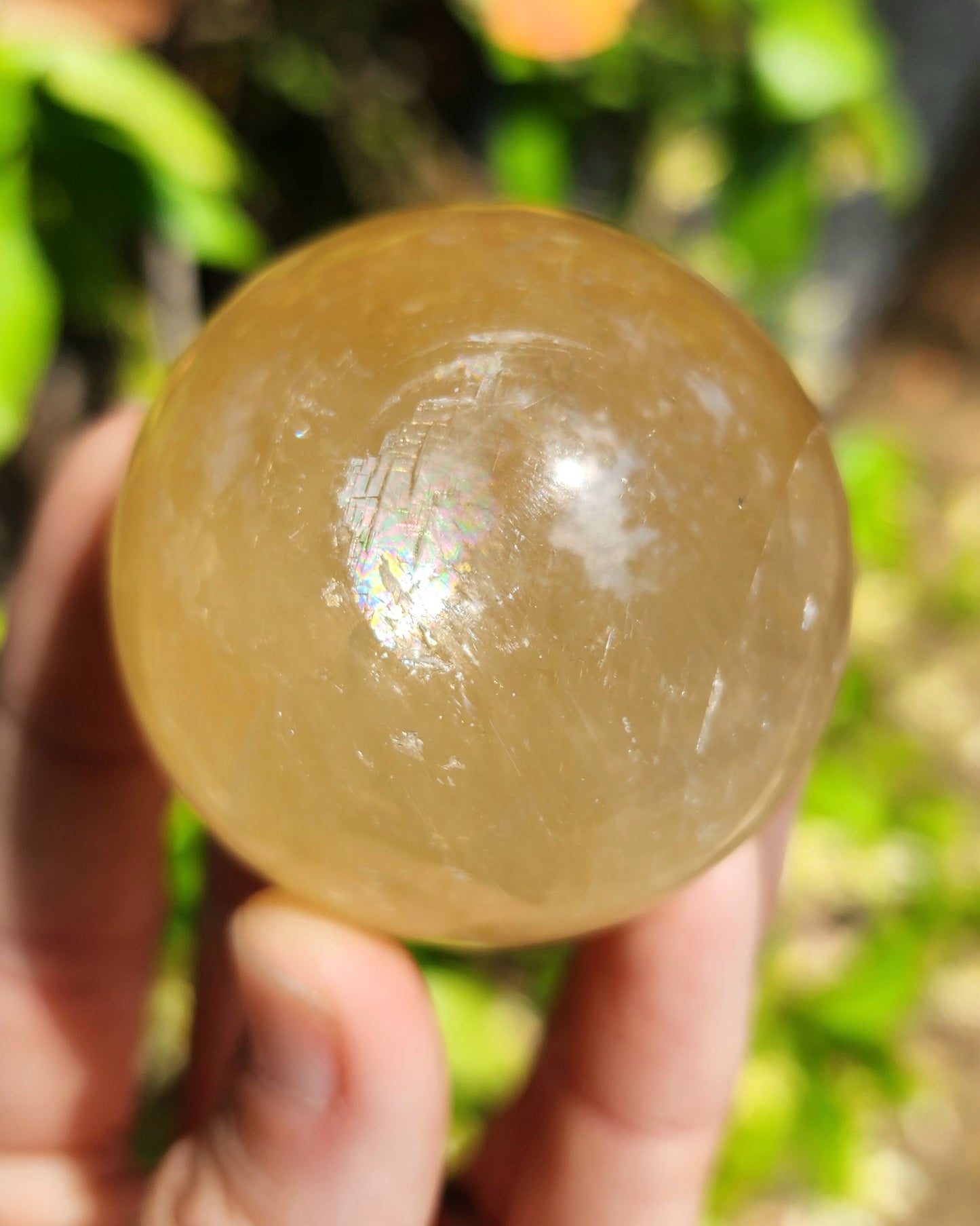 Honey Calcite Sphere with Rainbows