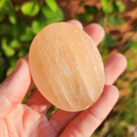 Peach Satin Spar Selenite Palm Stone