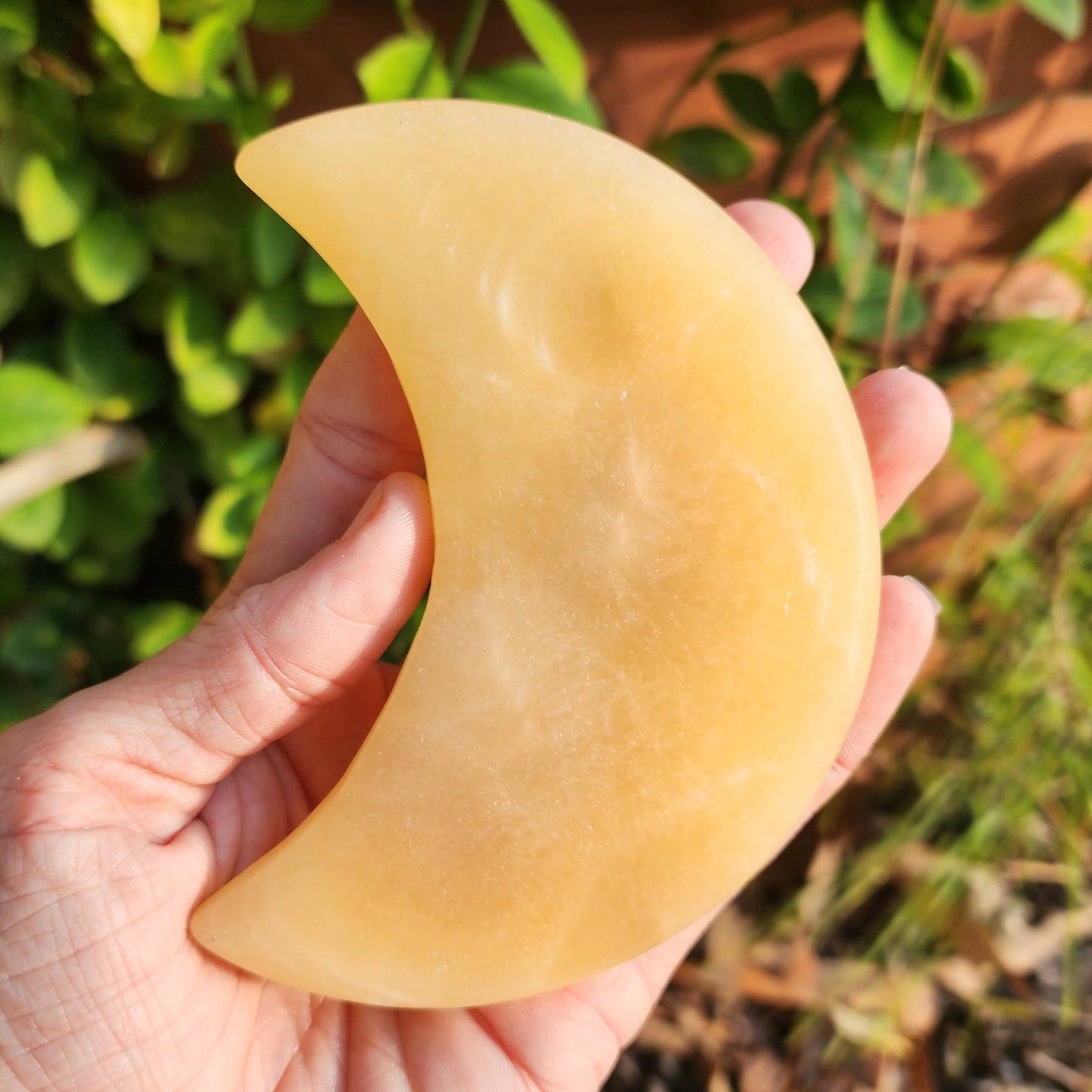 Orange Calcite Moon on Stand