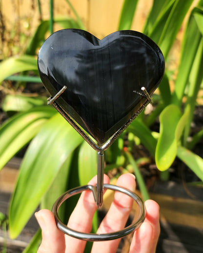 Midnight Lace Obsidian Heart on Stand