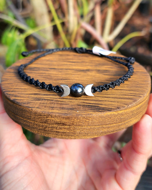 Hematite Triple Moon Macrame Bracelet