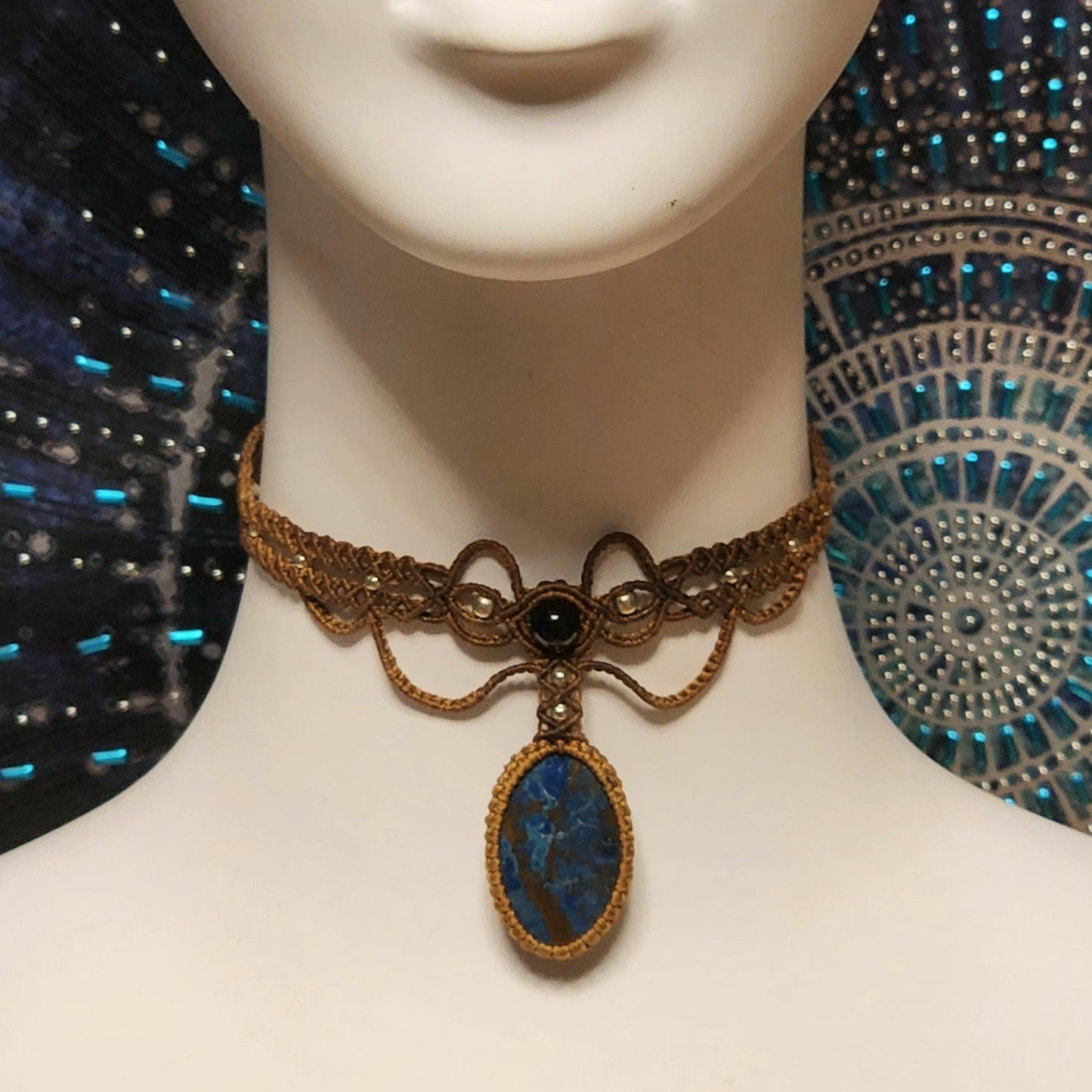 Azurite Macrame Choker or Fairy Crown