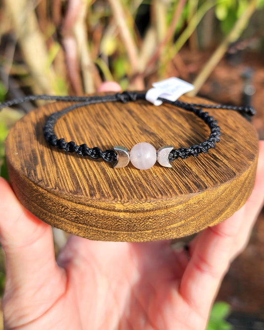 Rose Quartz Triple Moon Macrame Bracelet
