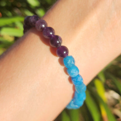 Amethyst & Faceted Blue Apatite Stretchy Bracelet