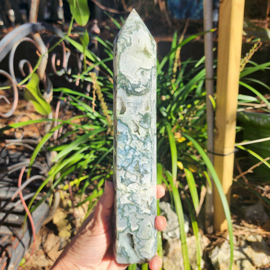 Huge Druzy Moss Agate Tower