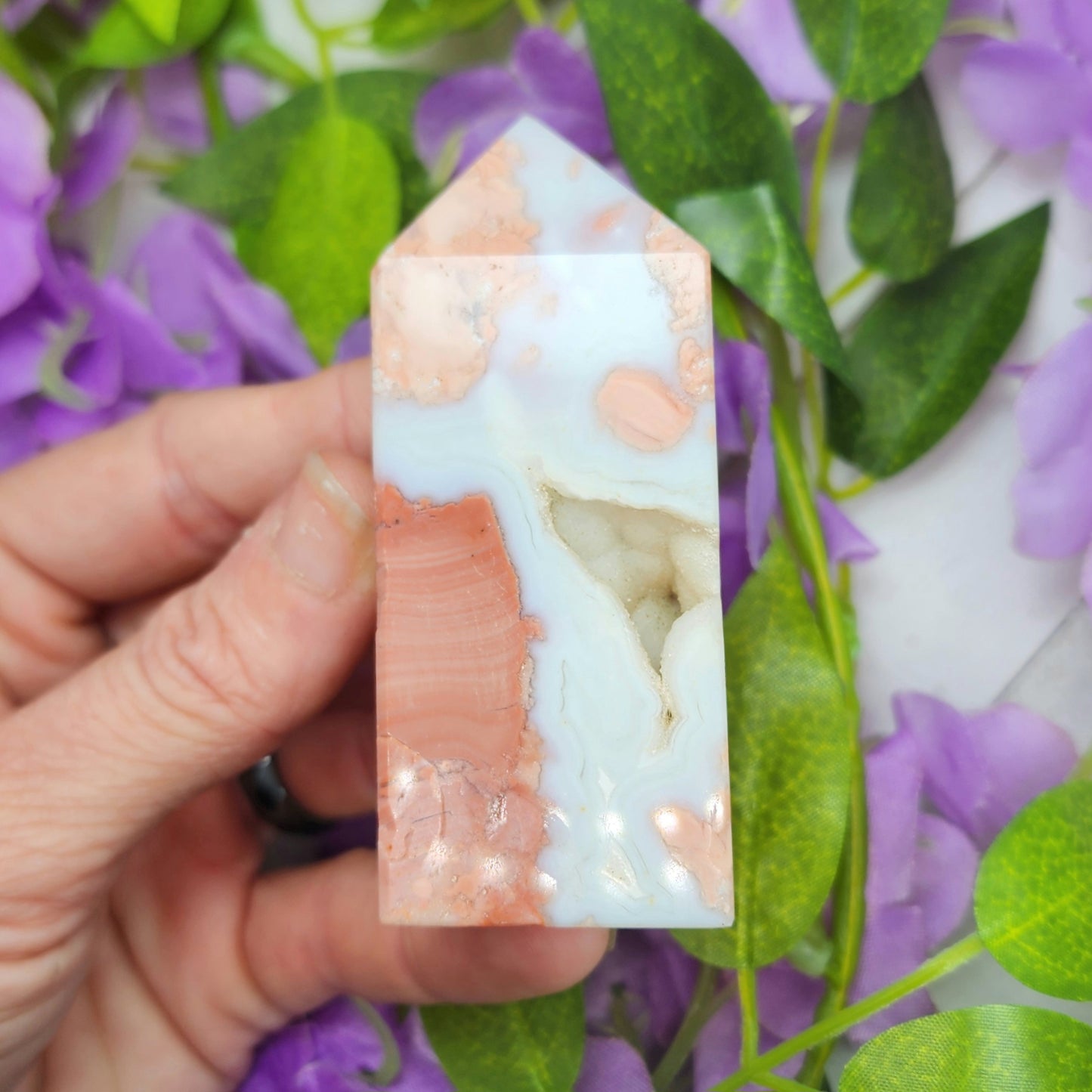 Druzy Pink Cotton Candy Agate Obelisk