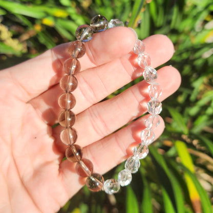 Smoky Quartz & Faceted Clear Quartz Stretchy Bracelet