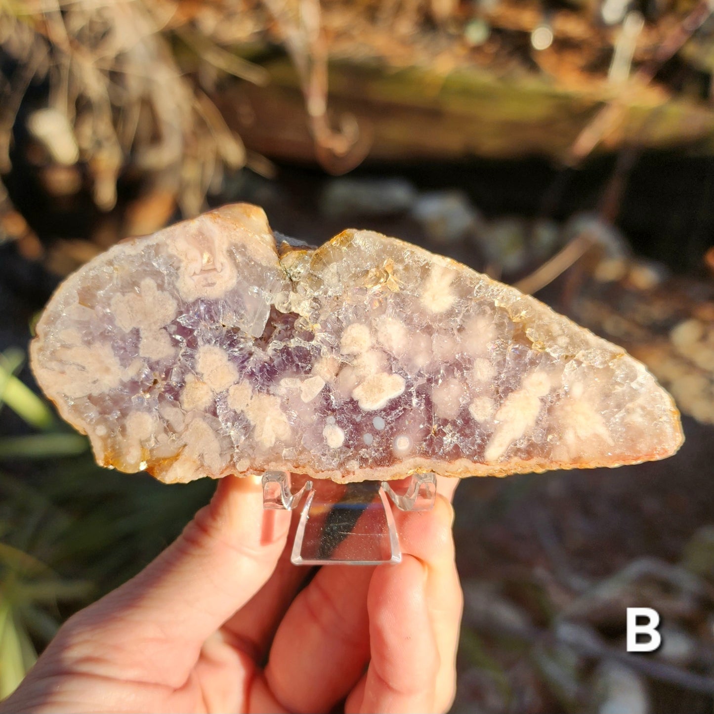 Pink Amethyst Slab with Amethyst and Flower Agate