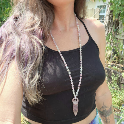 Lavender Rose Quartz Goddess Mala Necklace