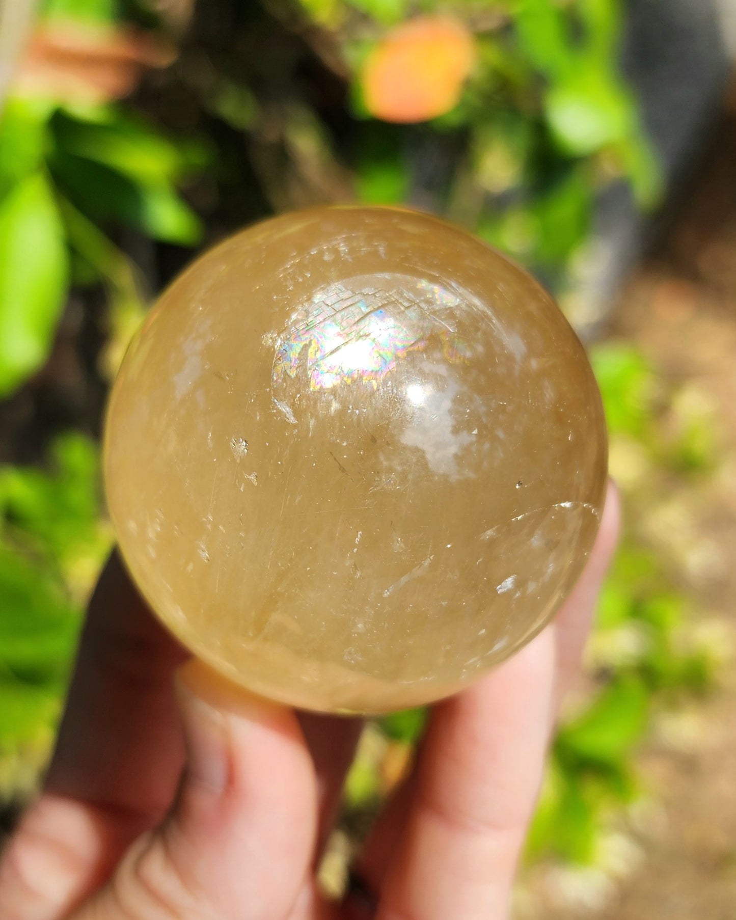 Honey Calcite Sphere with Rainbows
