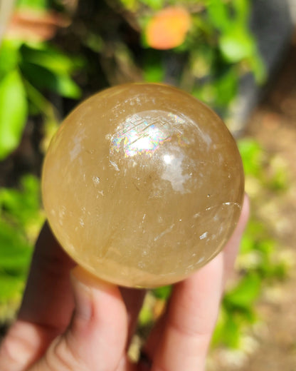Honey Calcite Sphere with Rainbows