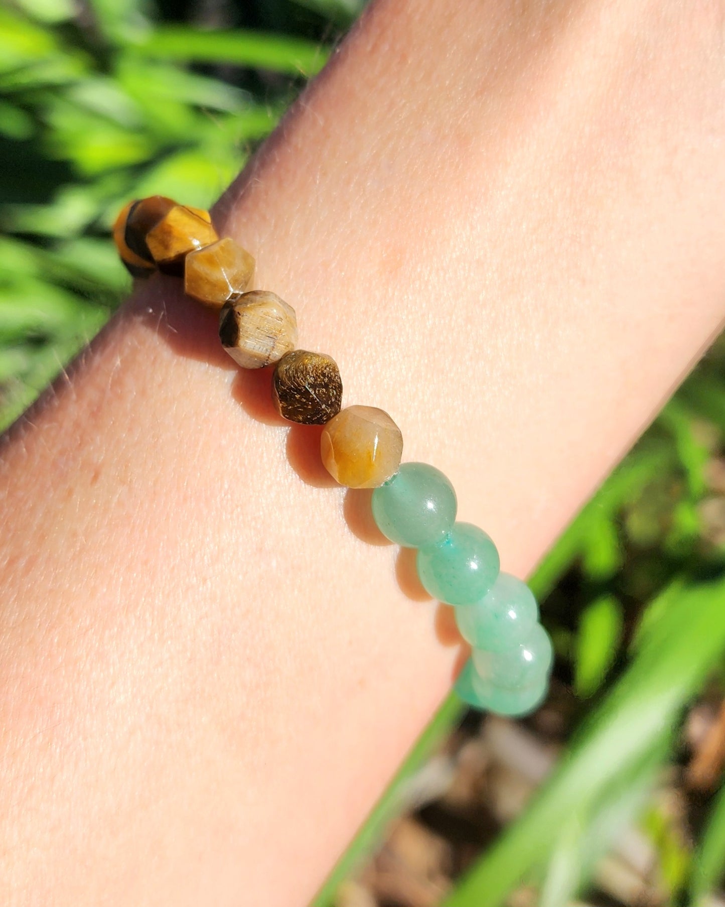Tiger Eye & Green Aventurine Half Faceted Stretchy Bracelet