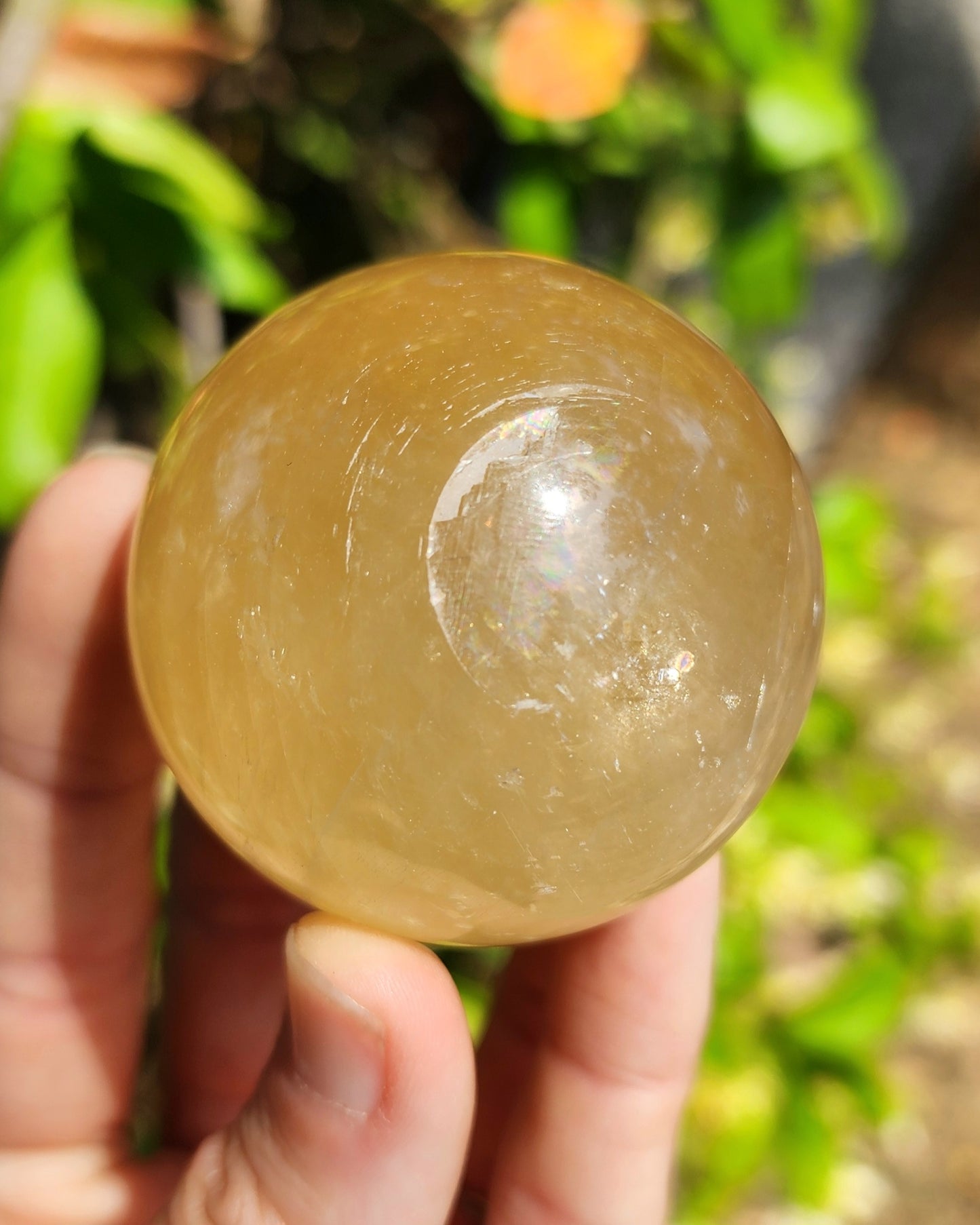 Honey Calcite Sphere with Rainbows