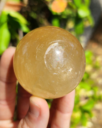 Honey Calcite Sphere with Rainbows