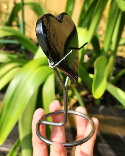 Midnight Lace Obsidian Heart on Stand