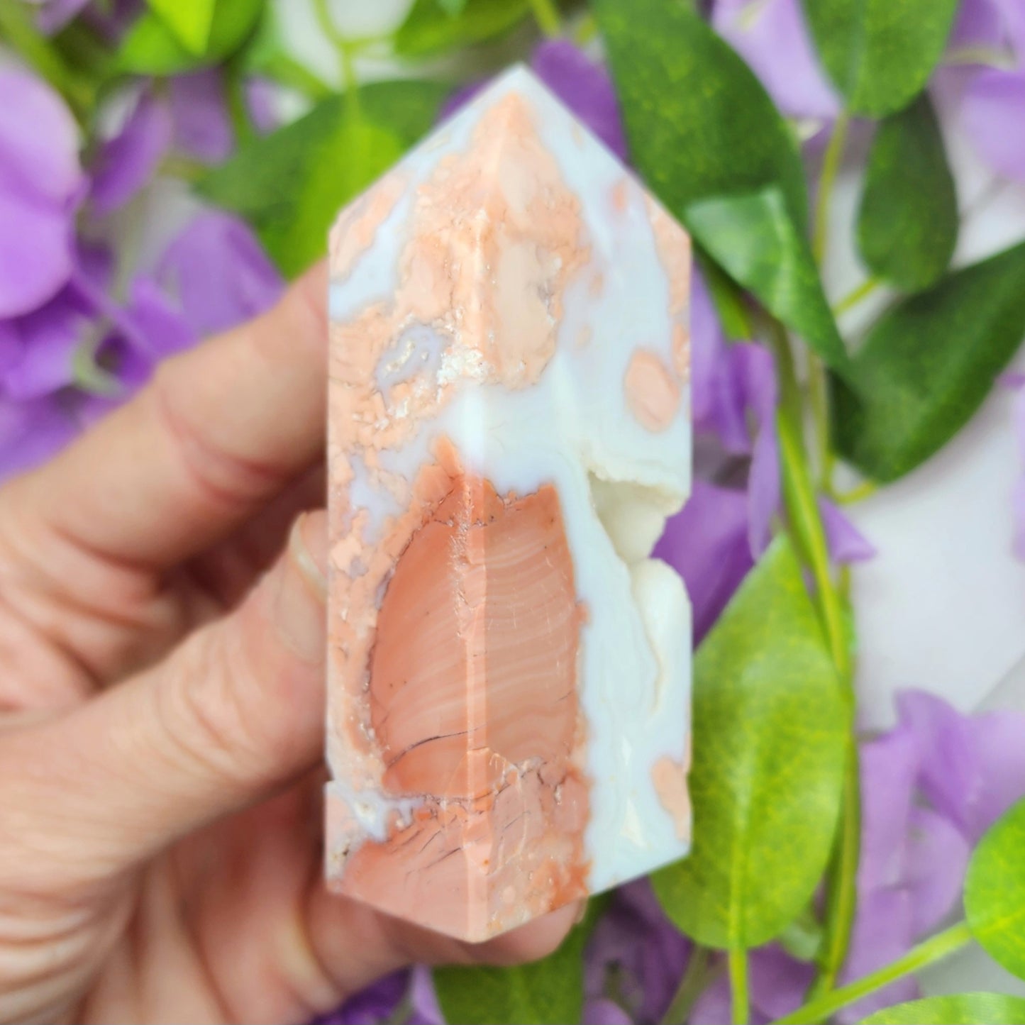 Druzy Pink Cotton Candy Agate Obelisk