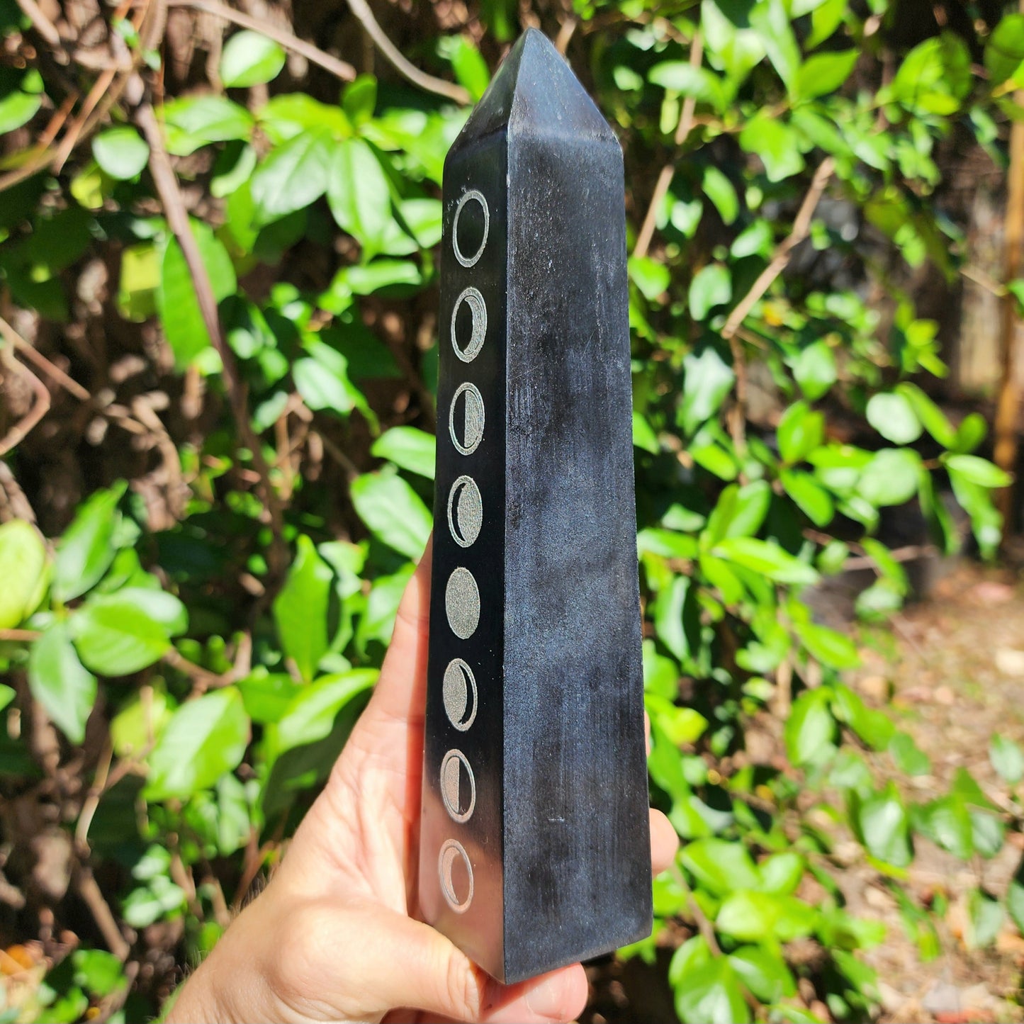 Large Moon Phase Black Soapstone Obelisk