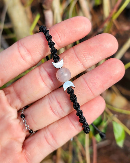 Rose Quartz Triple Moon Macrame Bracelet