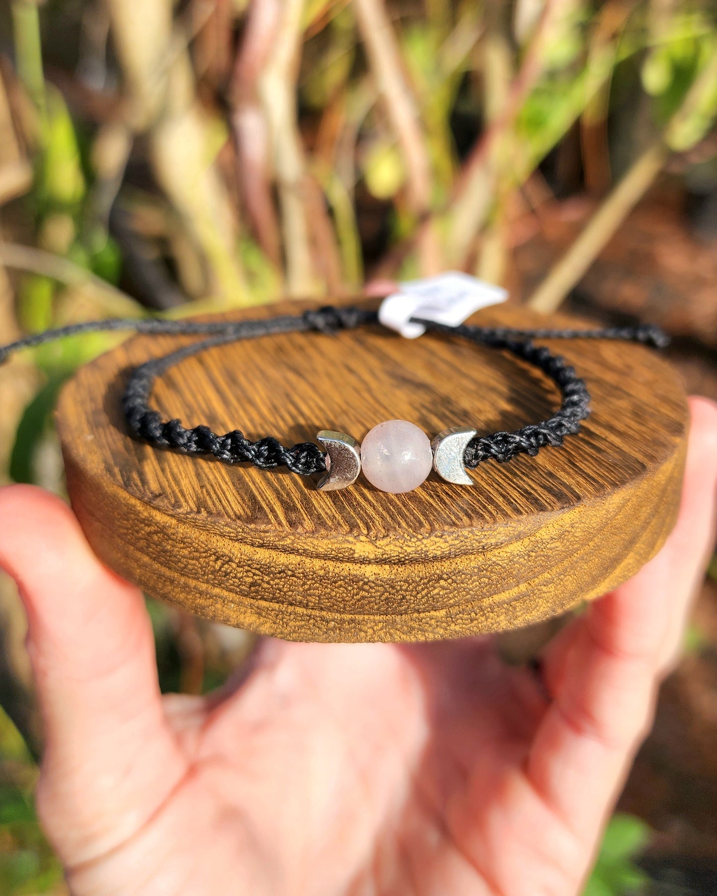 Rose Quartz Triple Moon Macrame Bracelet