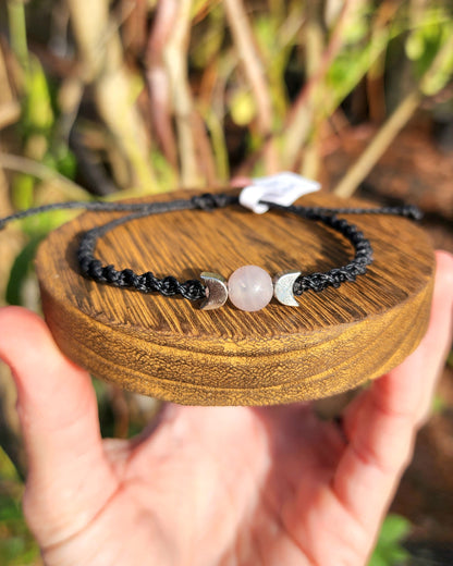 Rose Quartz Triple Moon Macrame Bracelet