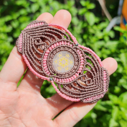 Rose Quartz Metatron's Cube Macrame Cuff Bracelet