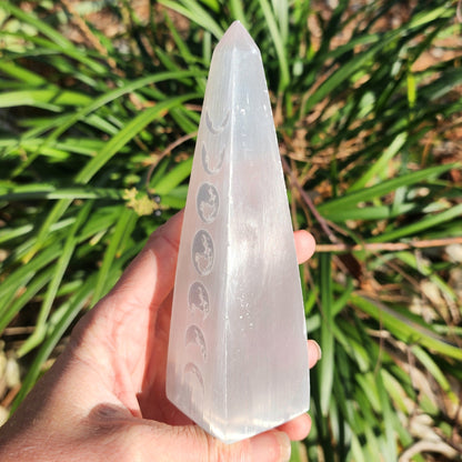 Satin Spar Selenite Moon Phase Obelisk