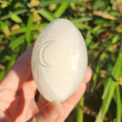 Triple Moon Goddess Satin Spar Selenite Jumbo Palm Stone