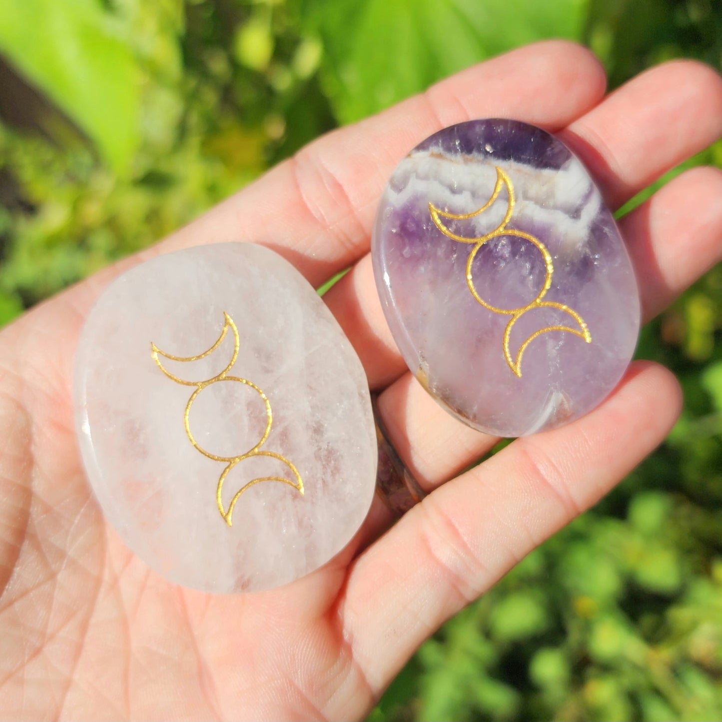 Triple Moon Goddess Flat Palm Stone